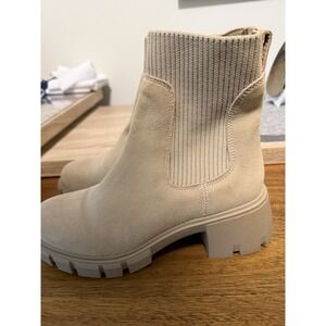 Steve Madden Tall Boots Women Size‎ 7.5 Beige Suede Chunky Heel